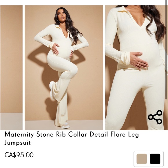 Stone Rib Collar Detail Flare Leg Maternity Jumpsuit - Picture 3 of 6